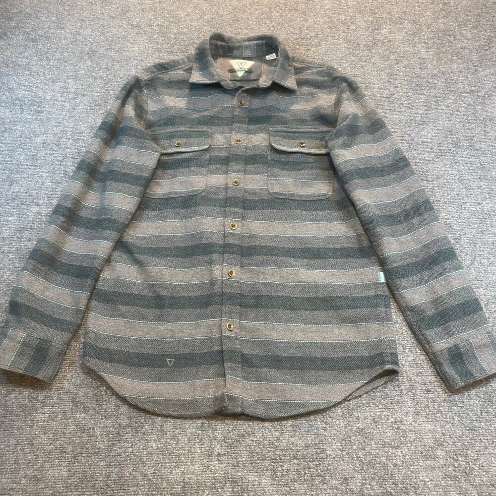 Vissla Mens Large Gray Heavyweight Long Sleeve Button Down Gray Striped Shirt